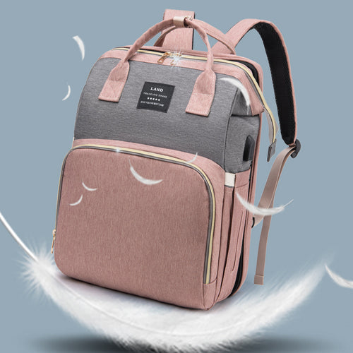 2-in-1 Mommy Diaper Backpack with Foldable Baby Crib